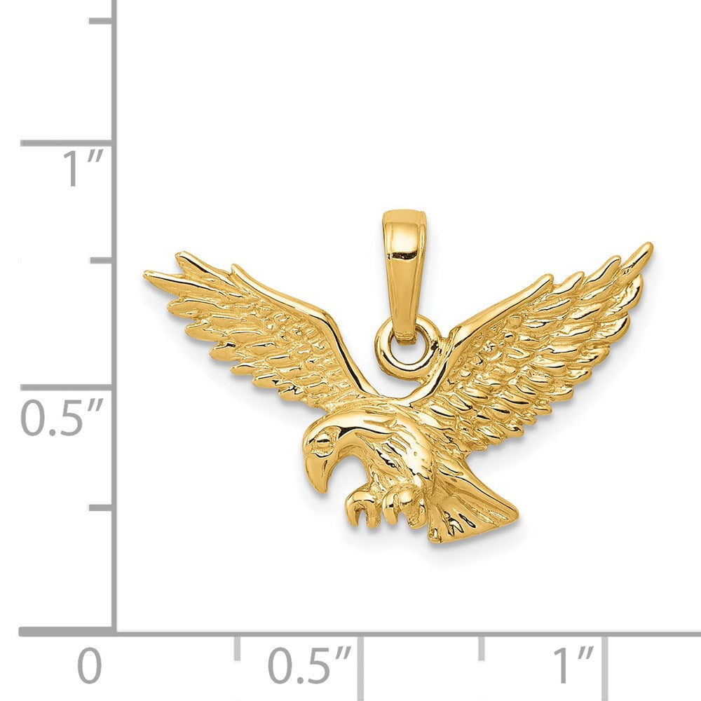 14k Yellow Gold 26 mm Solid Polished Eagle Landing Pendant (1.87 grams)