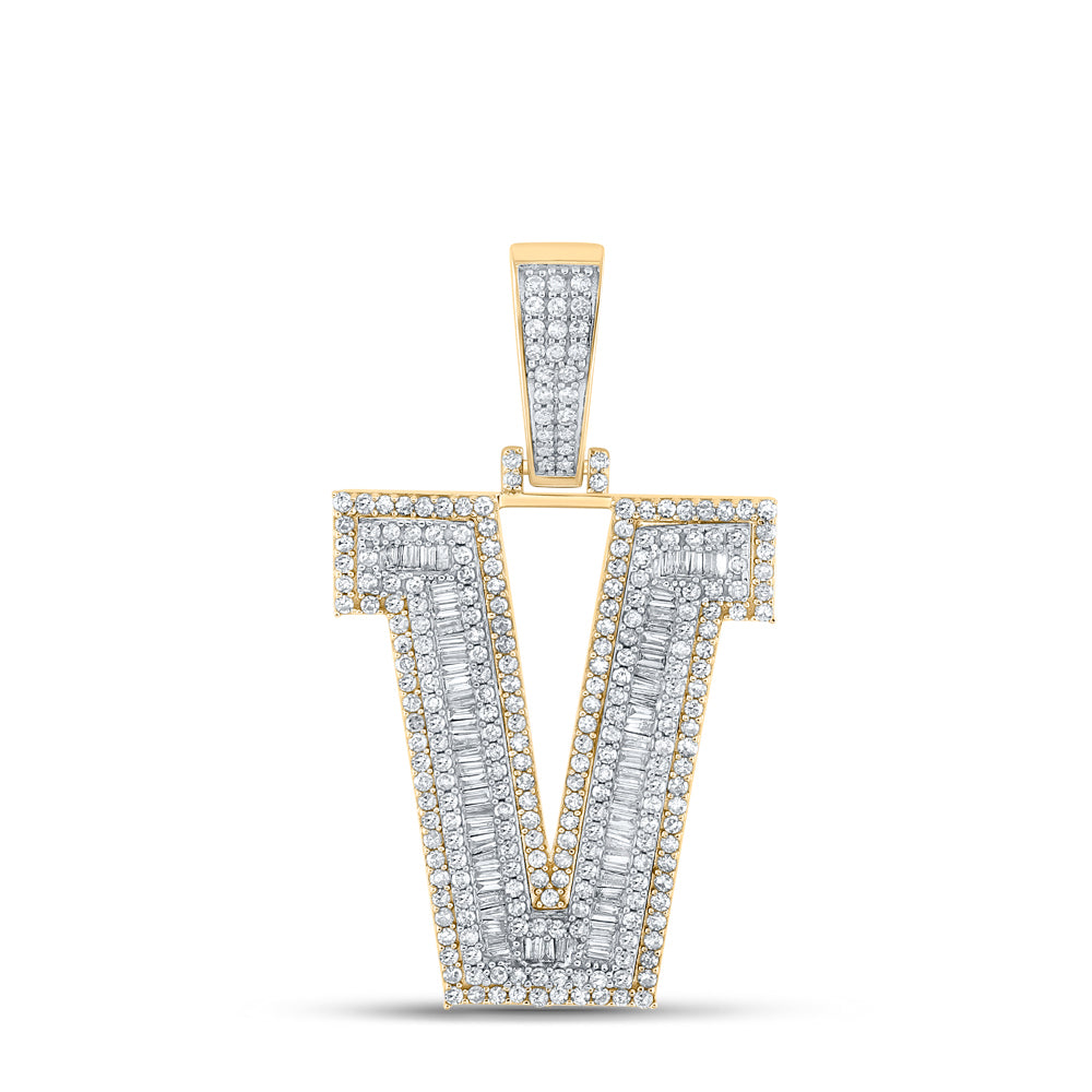 14Kt Two-Tone Gold 2 Ctw-Dia Cn Mens Initial V" Pendant" (10.96 grams)