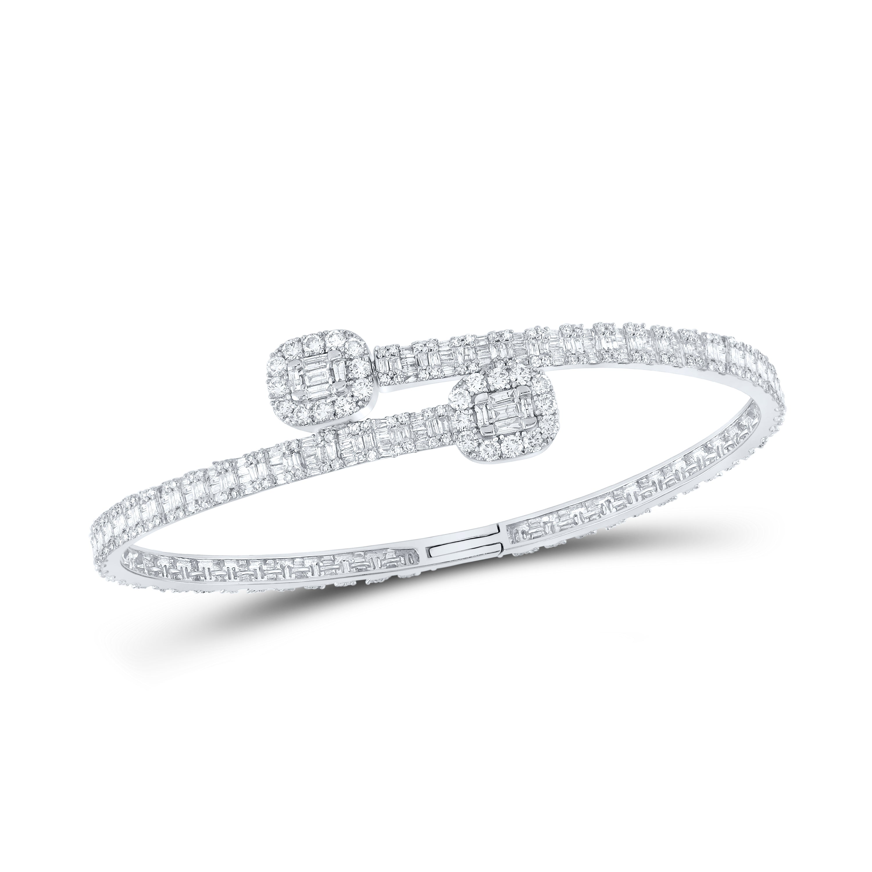10Kt White Gold 3Ctw-Diamond Cuff Bangle (10.62 grams)