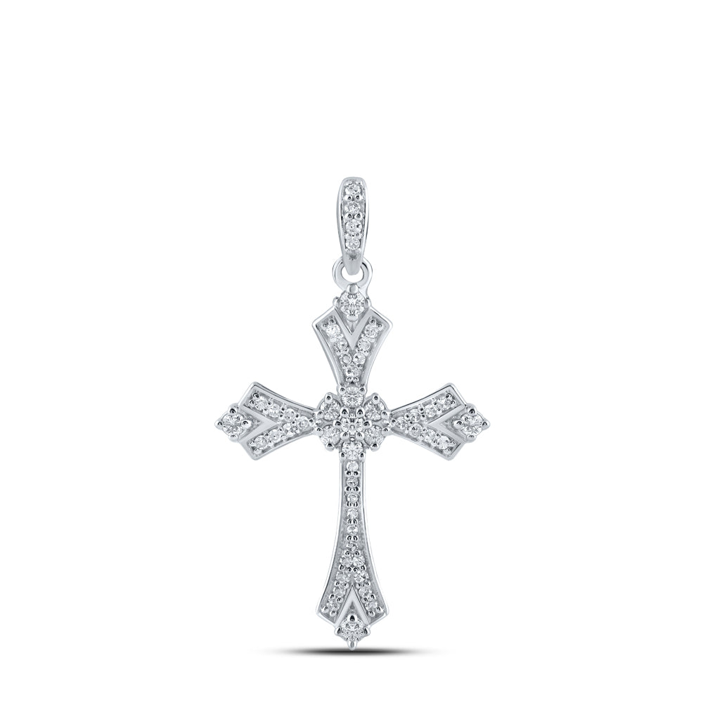 Gold Cross Pendant 1/5 Cttw Round Natural Diamond Womens (1.4 grams)