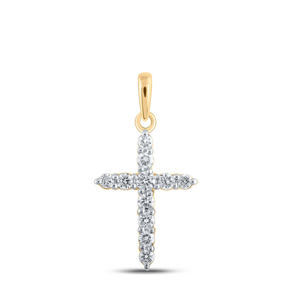 Gold Cross Pendant 1/5 Cttw Round Natural Diamond Womens (0.57 grams)