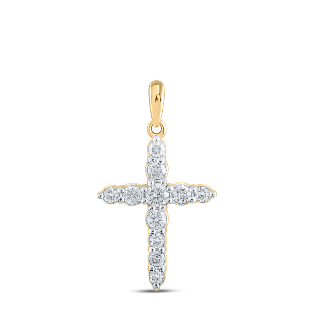 Gold Cross Pendant 3/8 Cttw Round Natural Diamond Womens (0.84 grams)