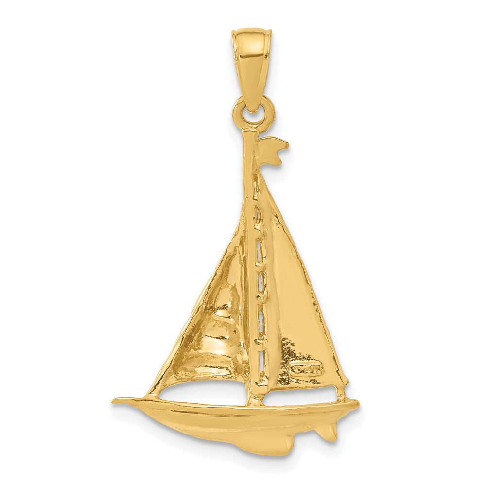 14k Yellow Gold 20 mm Polished Sailboat Pendant (3.22 grams)