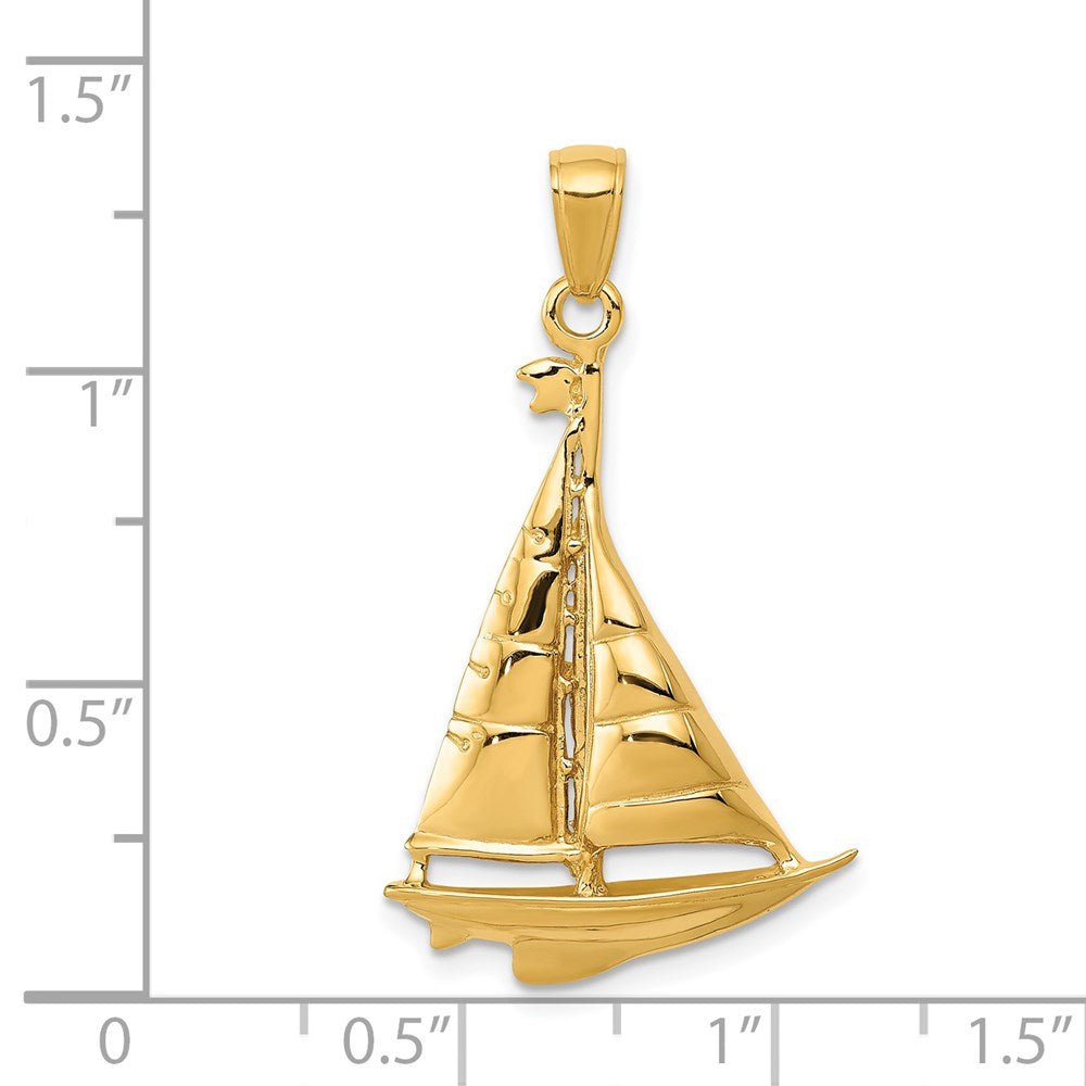 14k Yellow Gold 20 mm Polished Sailboat Pendant (3.22 grams)