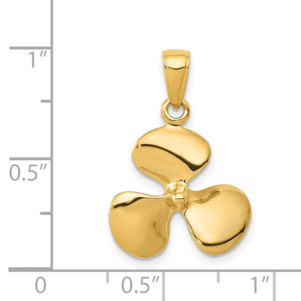 14k Yellow Gold 16 mm Polished 3-D Propeller Pendant