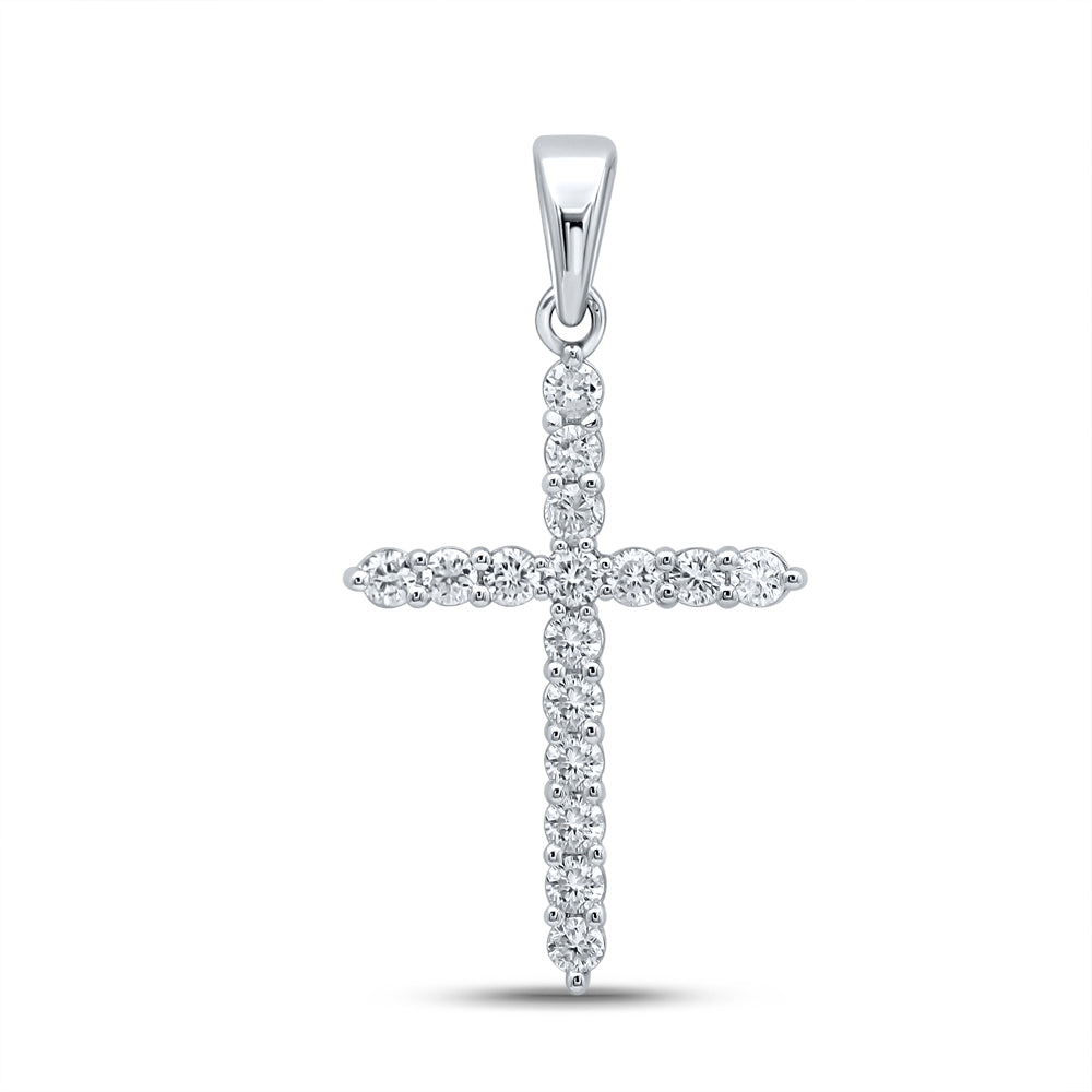 10Kt White Gold 1/4Ctw-Dia Nk Cross Pendant (0.67 grams)