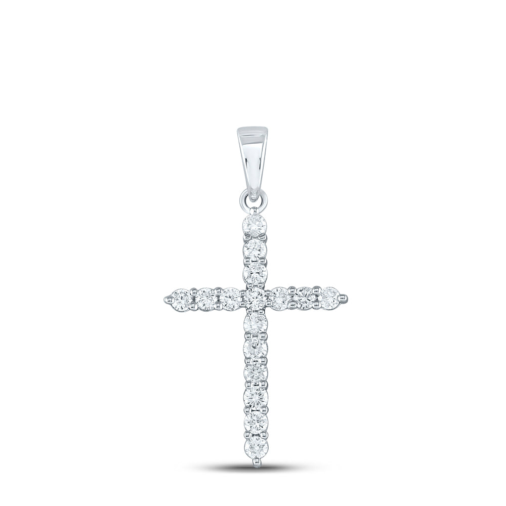 10Kt White Gold 1/2Ctw-Dia Nk Cross Pendant (1.06 grams)