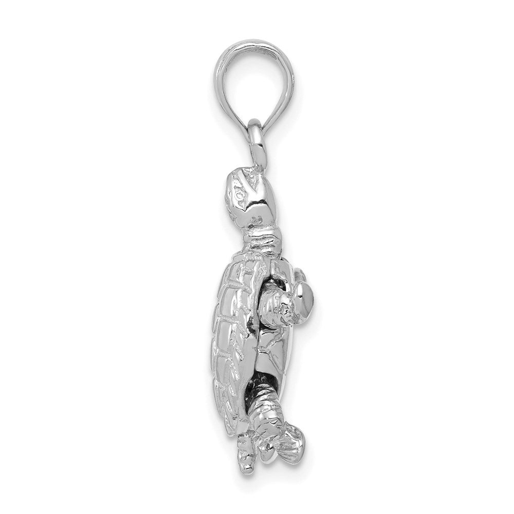14k White Gold 16.5 mm  Solid Polished 3-D Moveable Turtle Pendant (3.67 grams)