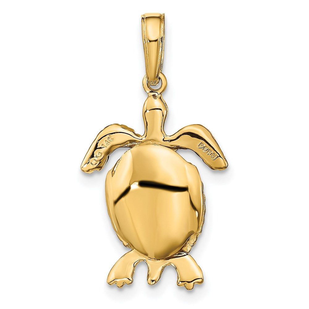 14k Yellow Gold 14 mm Solid Polished 3-D Moveable Turtle Pendant (2.49 grams)