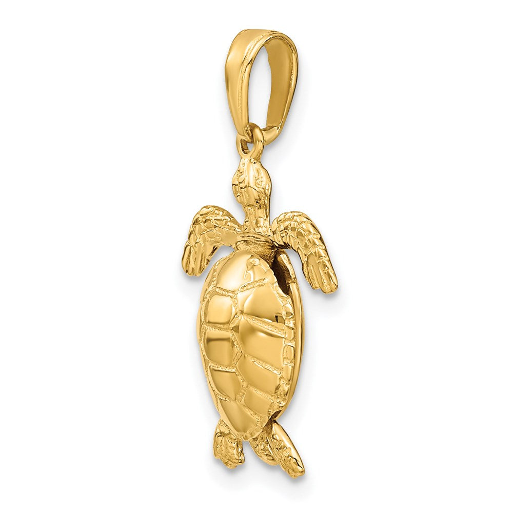 14k Yellow Gold 14 mm Solid Polished 3-D Moveable Turtle Pendant (2.49 grams)