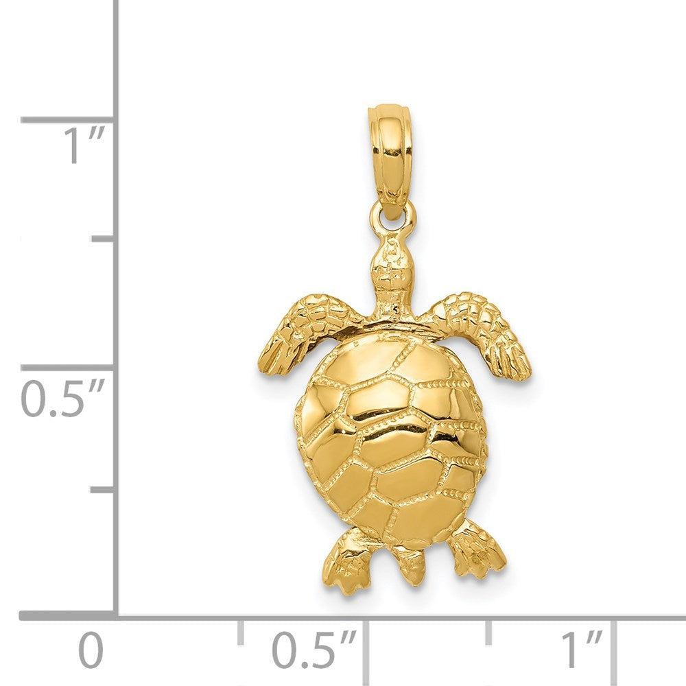 14k Yellow Gold 14 mm Solid Polished 3-D Moveable Turtle Pendant (2.49 grams)