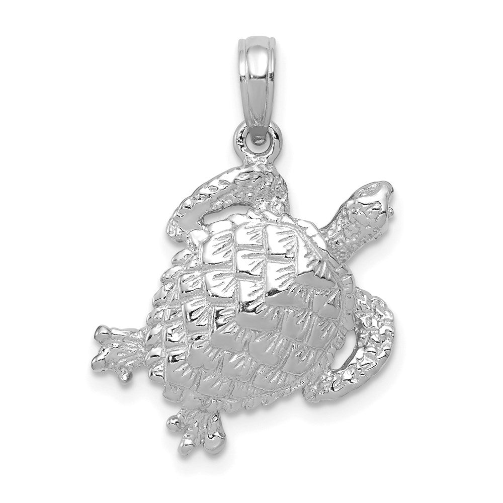 14k White Gold 18 mm  Solid Polished Open-Backed Turtle Pendant (2.4 grams)