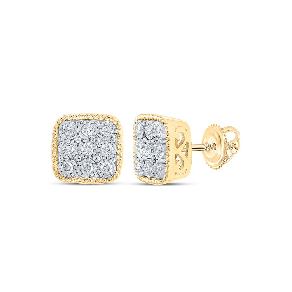 Gold Square Earrings 1/5 Cttw Round Natural Diamond Womens (2.2 grams)