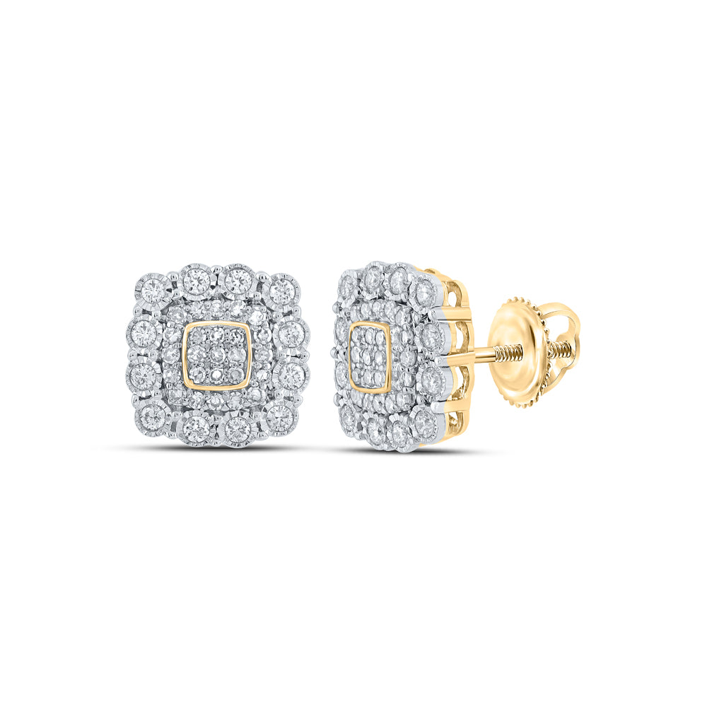 Gold Square Earrings 1/2 Cttw Round Natural Diamond Womens (2.41 grams)