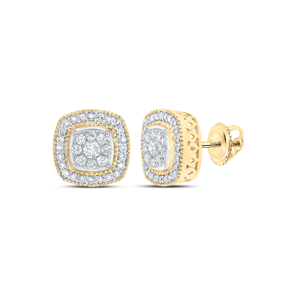 Gold Square Earrings 1/2 Cttw Round Natural Diamond Womens (2.26 grams)