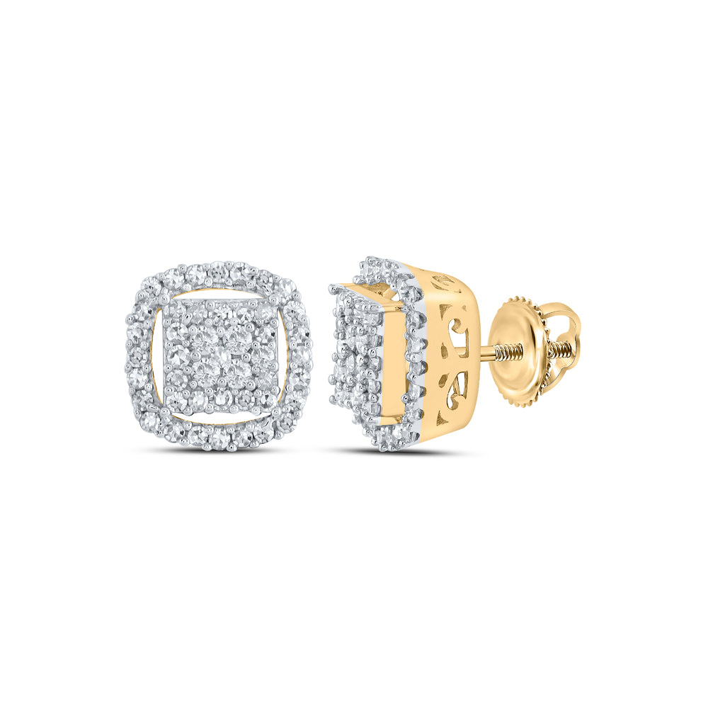 Gold Square Earrings 3/8 Cttw Round Natural Diamond Womens (1.99 grams)