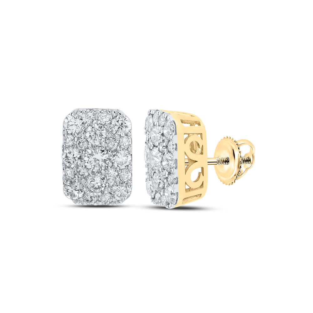 Gold Rectangle Cluster Earrings 1 Cttw Round Natural Diamond Womens (2 grams)