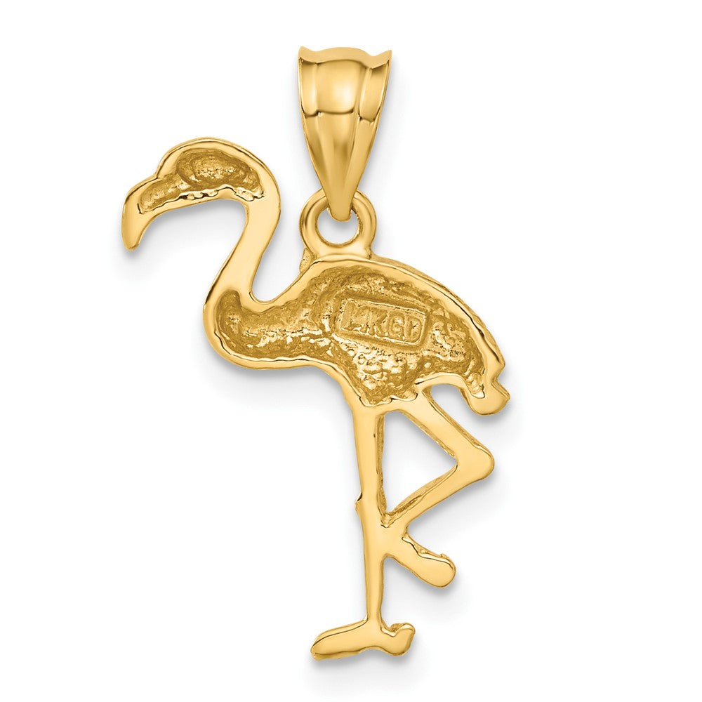 14k Yellow Gold 15 mm Solid Polished Open-Backed Flamingo Pendant (1.57 grams)