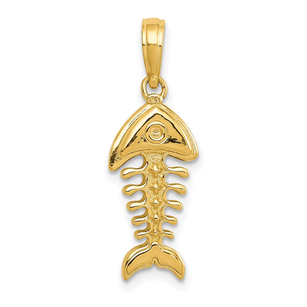 14k Yellow Gold 10 mm Polished 3-D Fish Bone Pendant (1.67 grams)
