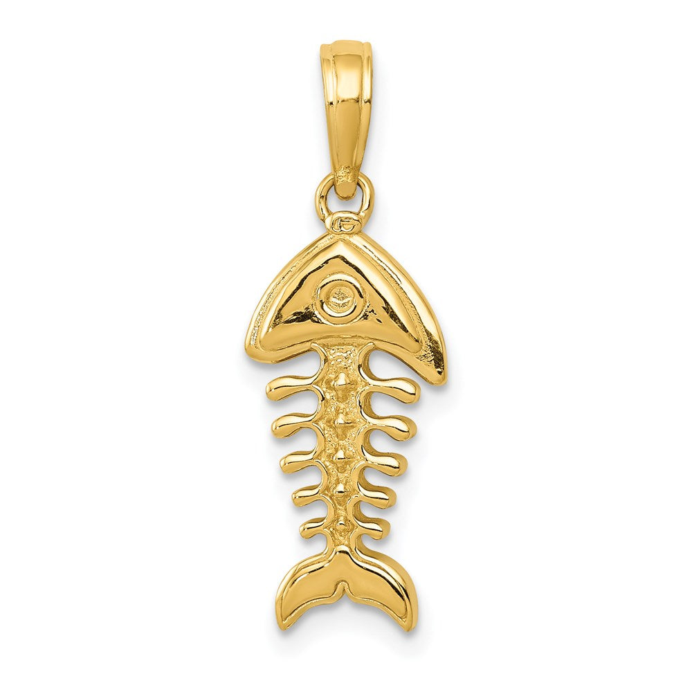 14k Yellow Gold 10 mm Polished 3-D Fish Bone Pendant (1.67 grams)