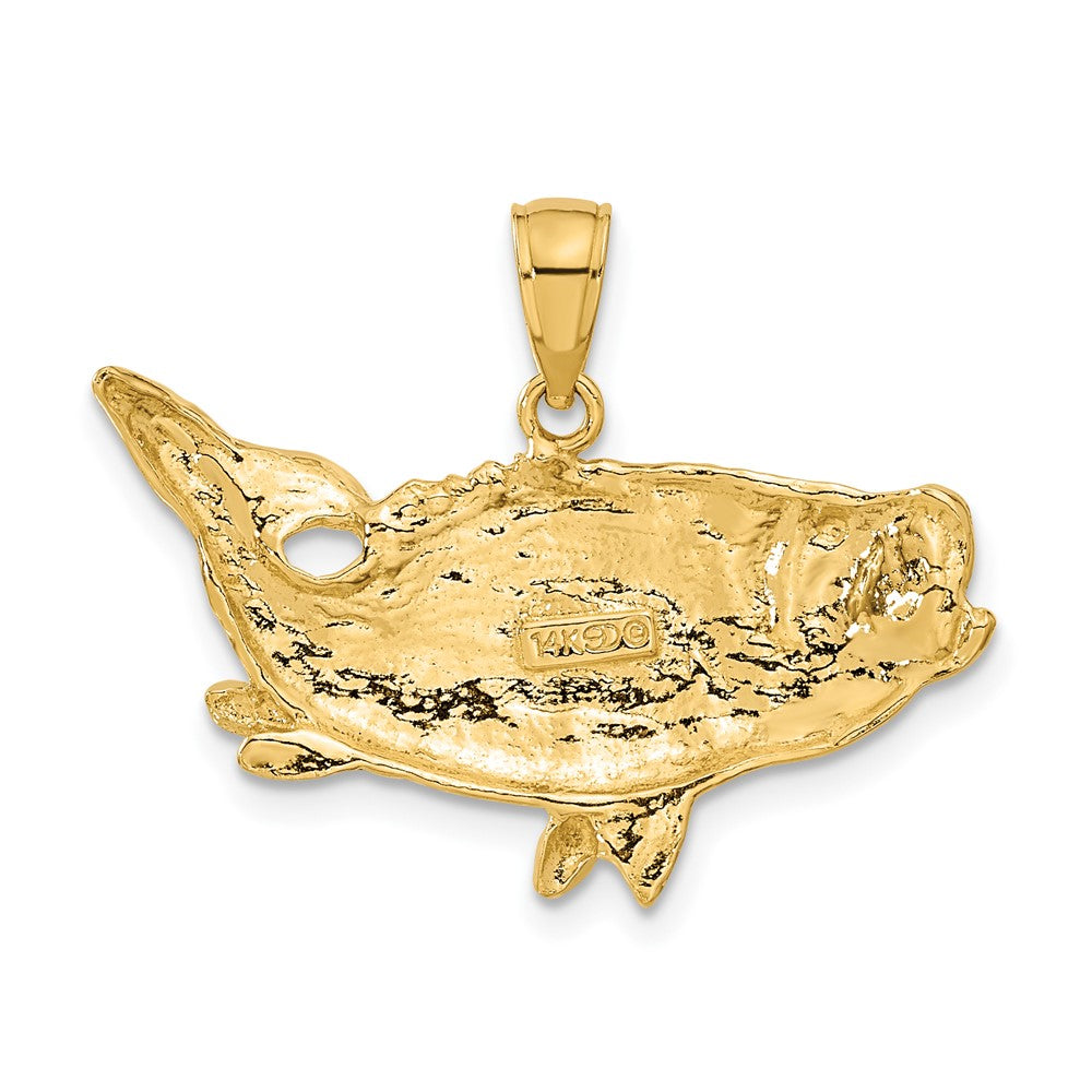 14k Yellow Gold 27 mm Polished Open-Backed Bass Fish Pendant (3.25 grams)