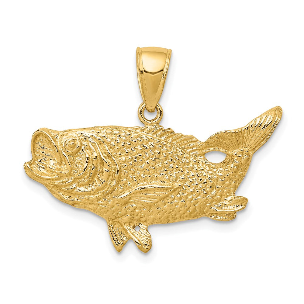 14k Yellow Gold 27 mm Polished Open-Backed Bass Fish Pendant (3.25 grams)