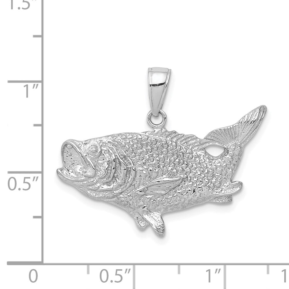14k White Gold 27 mm Polished Open-Backed Bass Fish Pendant (2.94 grams)