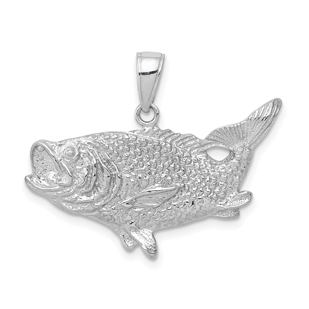 14k White Gold 27 mm Polished Open-Backed Bass Fish Pendant (2.94 grams)
