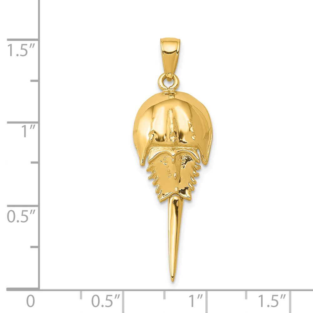 14k Yellow Gold 13 mm Polished Moveable Horseshoe Crab Pendant (2.9 grams)