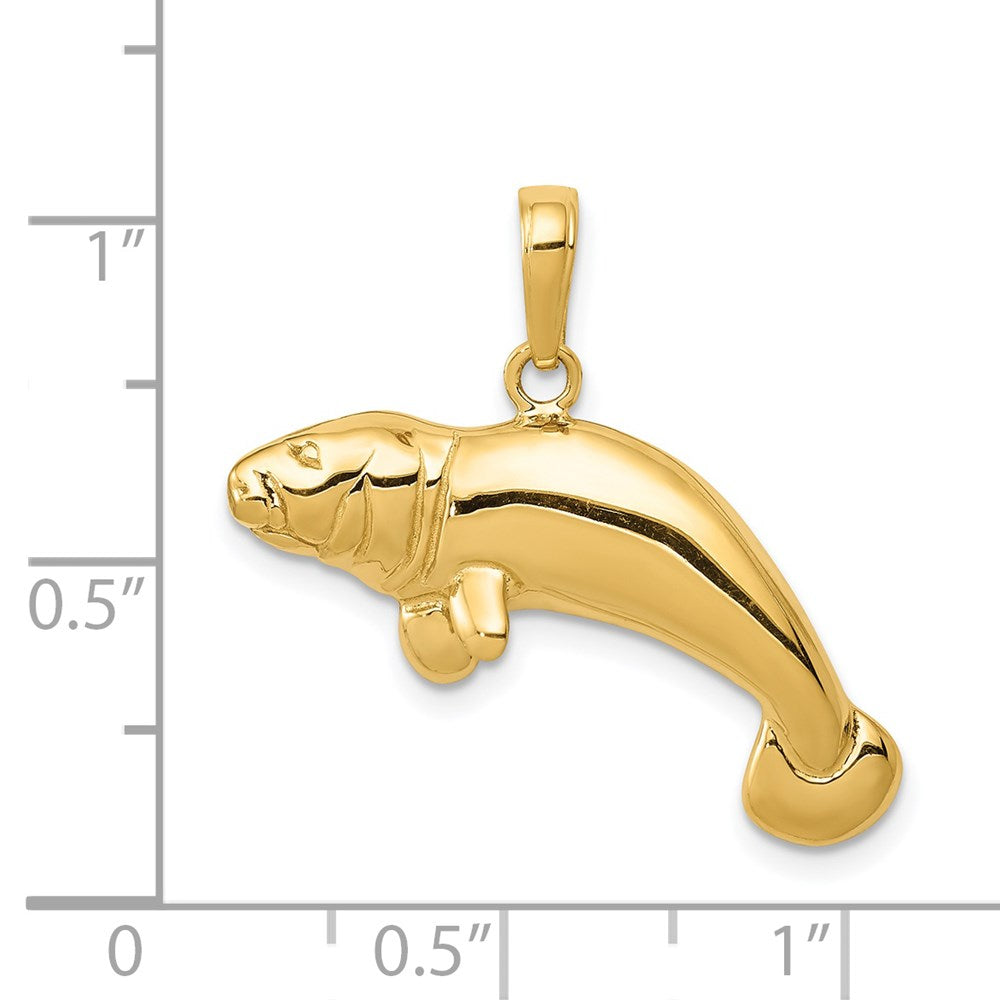 14k Yellow Gold 26 mm Solid Polished Manatee Pendant (2.57 grams)