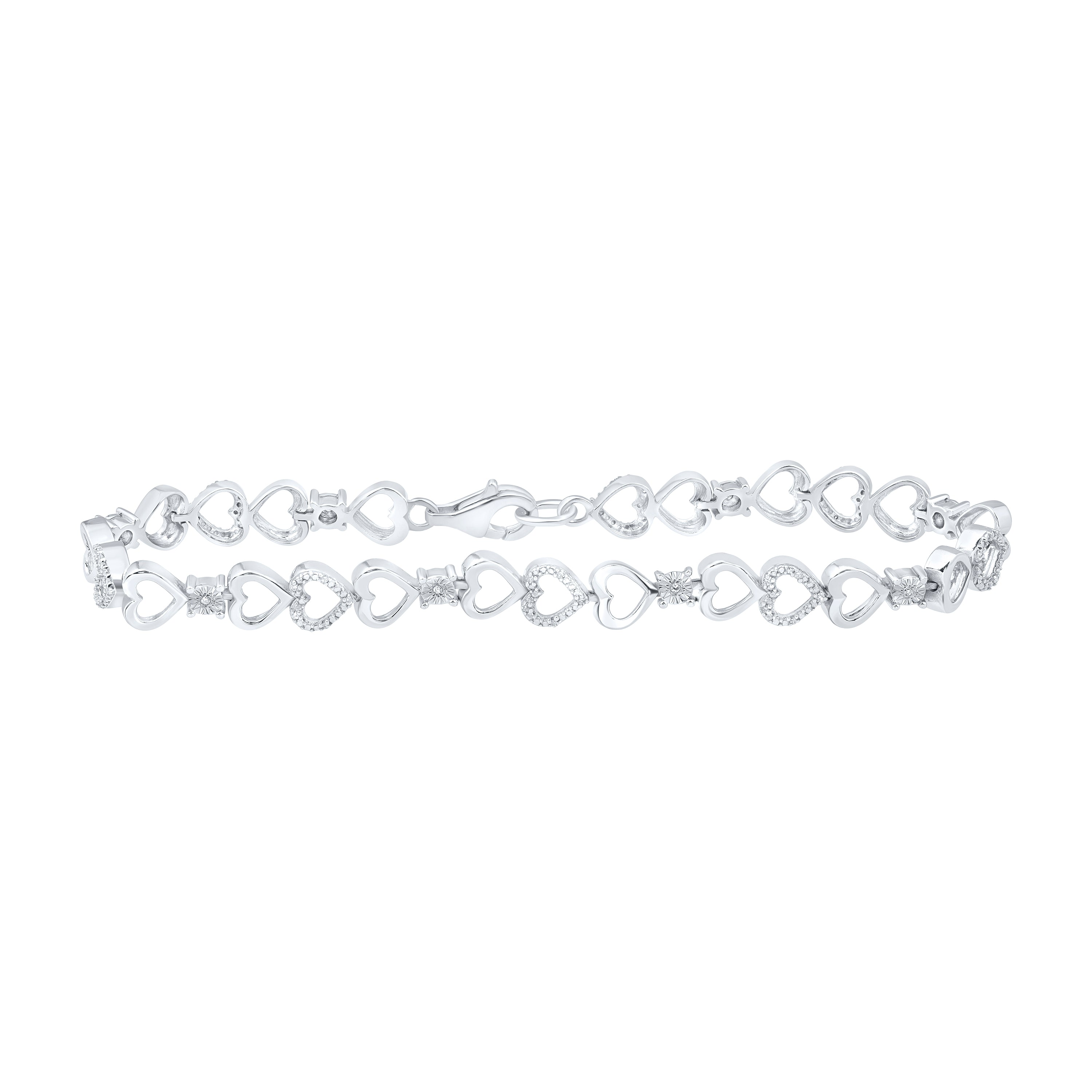 1/8Ctw-Dia P2 Heart Bracelet (7.5 Inch) (8.53 grams)