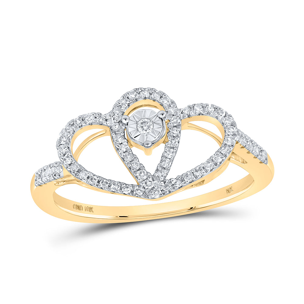 Gold Heart Ring 1/5 Cttw Round Natural Diamond Womens (2.09 grams)