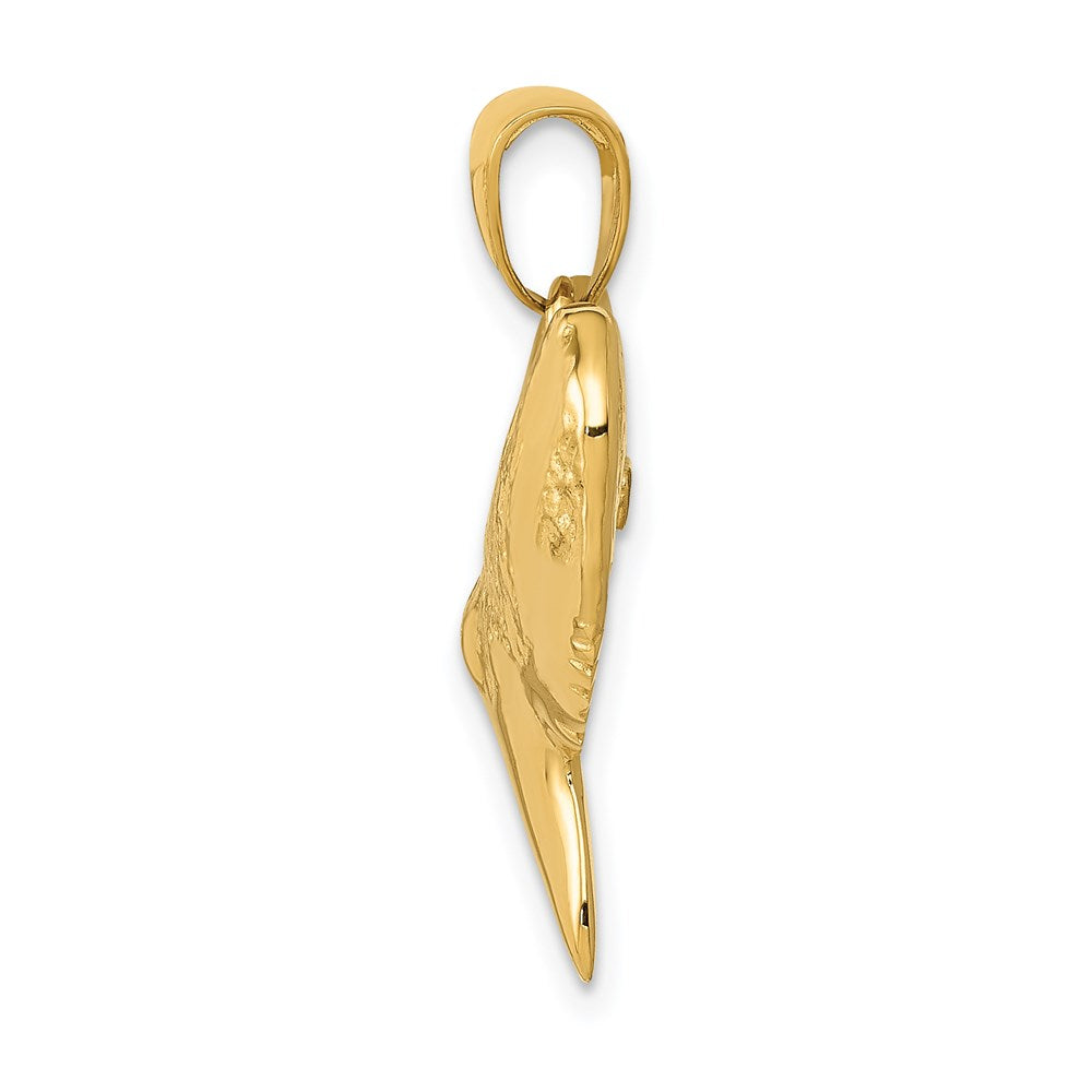 14k Yellow Gold 19 mm Solid Polished 3-D Shark Tooth Pendant (7.42 grams)