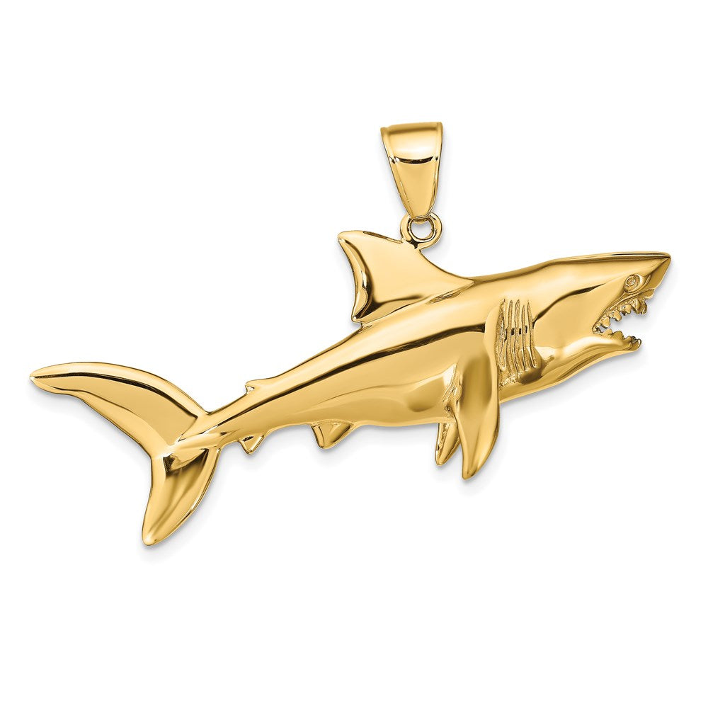 14k Yellow Gold 28 mm Polished 3-D Shark Pendant (10.46 grams)