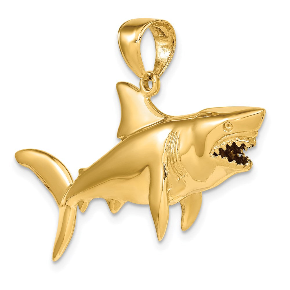 14k Yellow Gold 28 mm Polished 3-D Shark Pendant (10.46 grams)