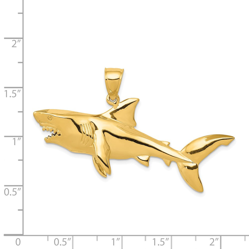 14k Yellow Gold 28 mm Polished 3-D Shark Pendant (10.46 grams)