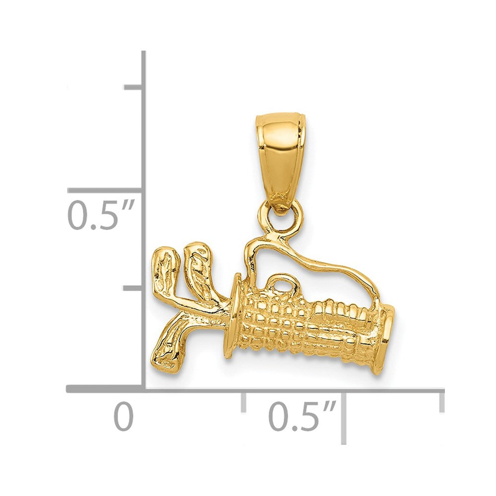 14k Yellow Gold 14 mm Solid Polished 3-D Golf Bag With Clubs Charm (2.01 grams)
