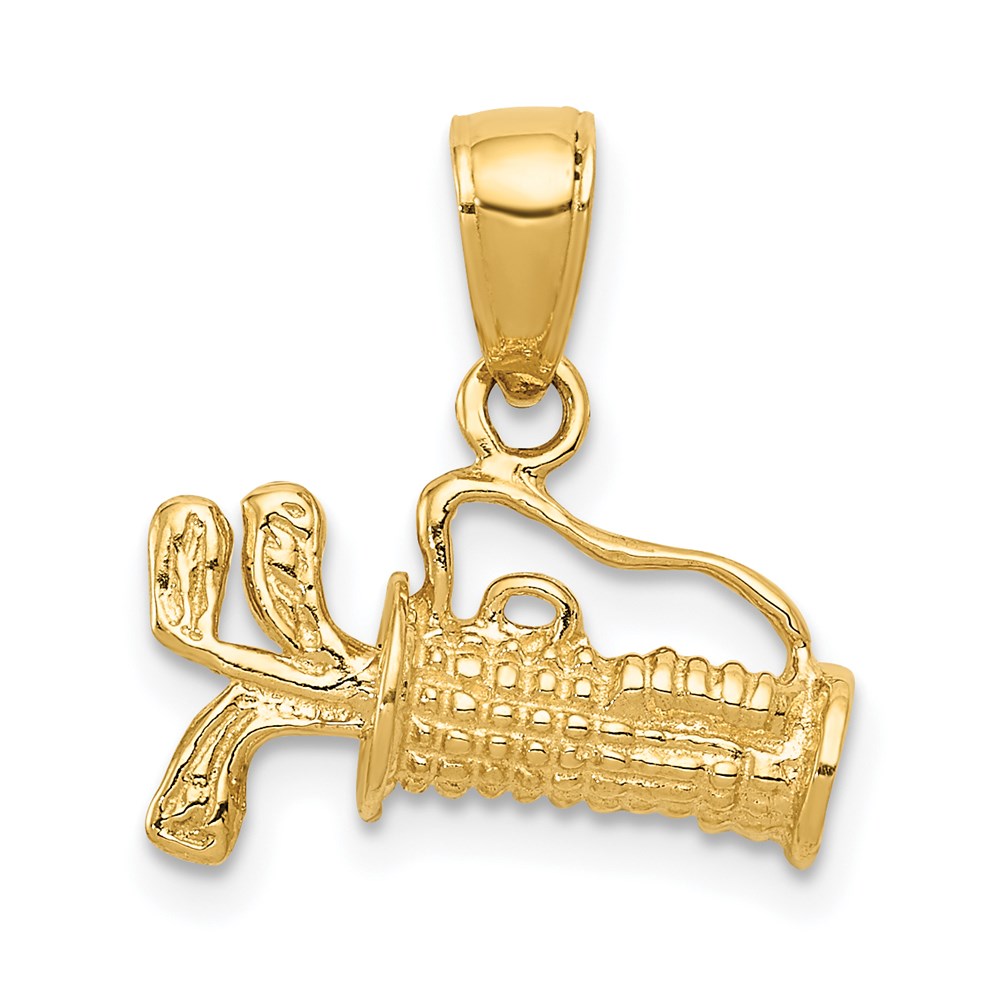 14k Yellow Gold 14 mm Solid Polished 3-D Golf Bag With Clubs Charm (2.01 grams)