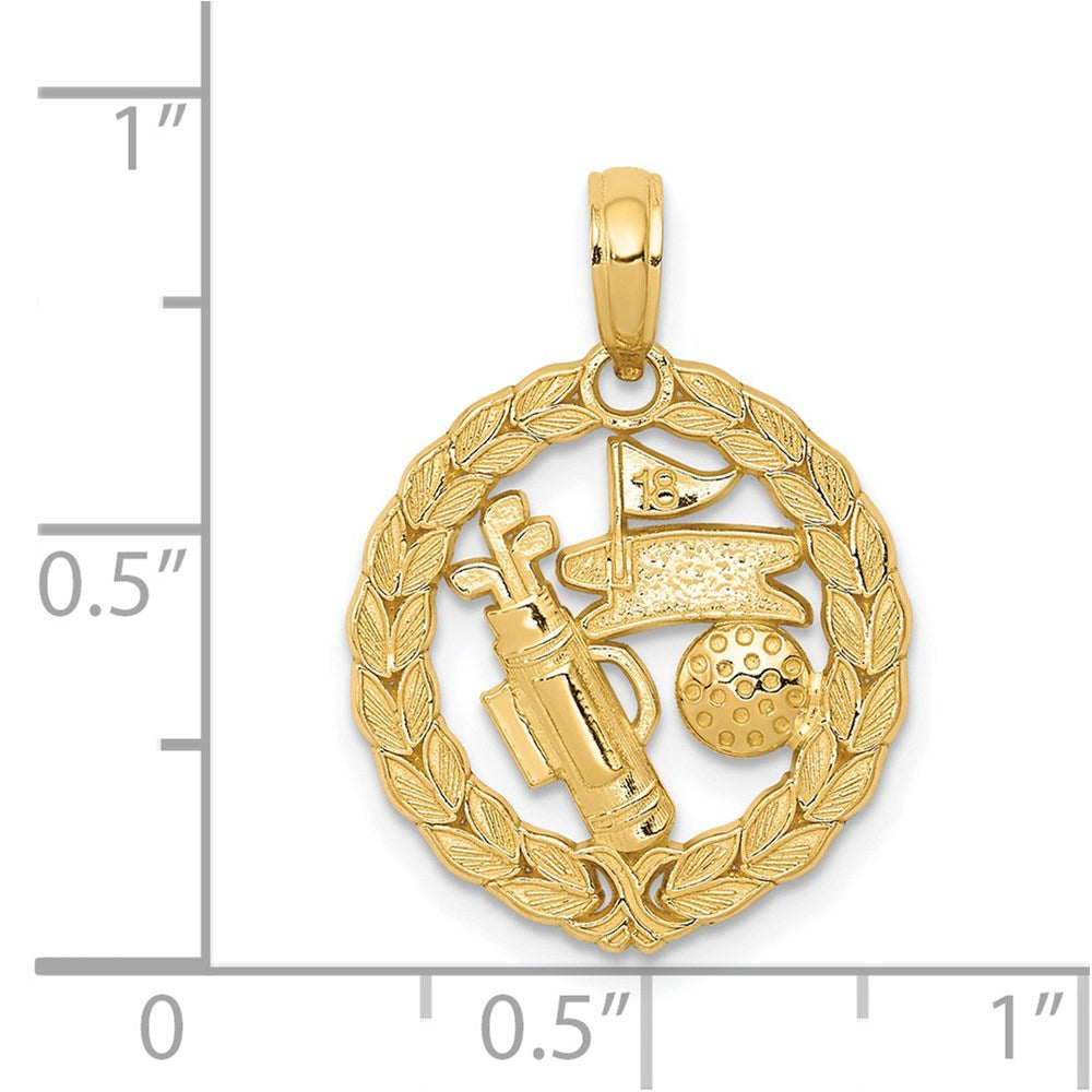 14k Yellow Gold 16 mm Solid Polished Golf Theme Pendant (1.59 grams)