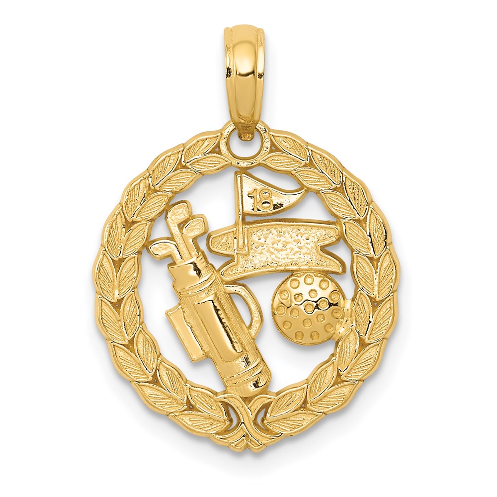 14k Yellow Gold 16 mm Solid Polished Golf Theme Pendant (1.59 grams)
