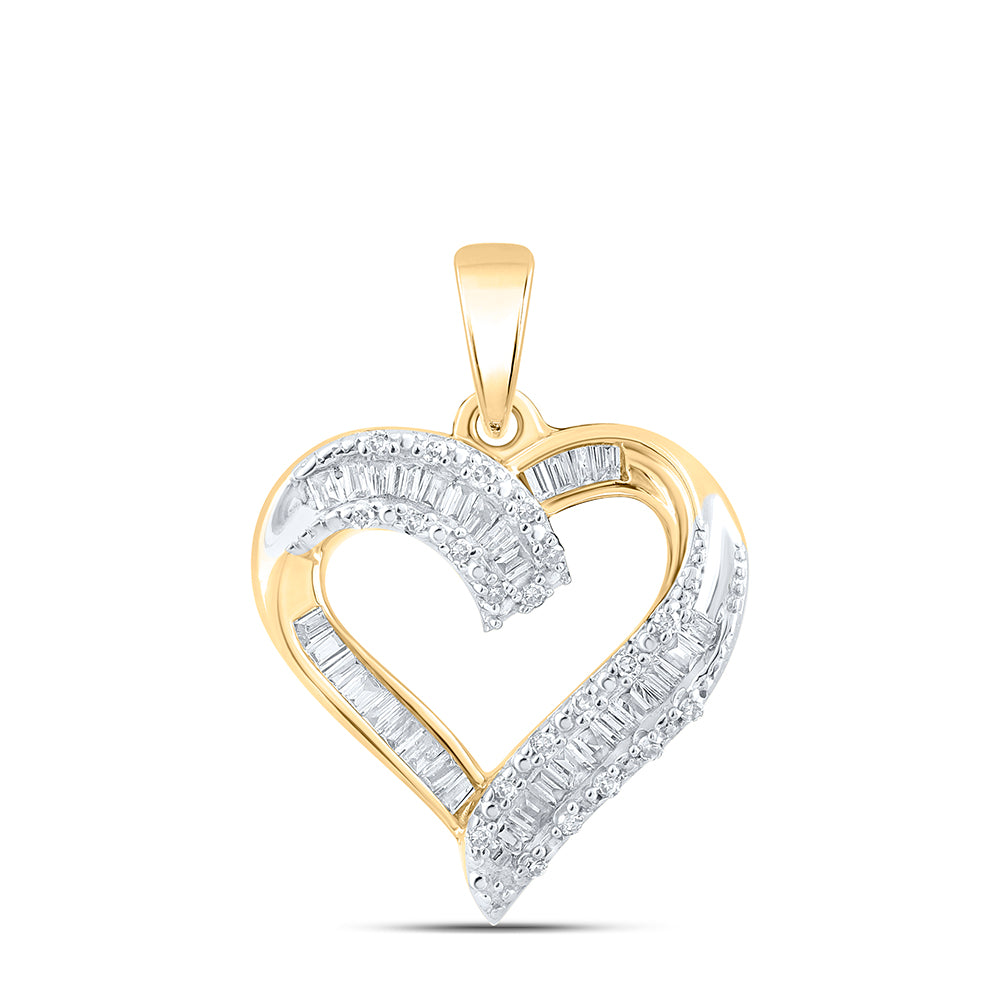 Gold Heart Pendant 1/4 Cttw Baguette Natural Diamond Womens (1.99 grams)