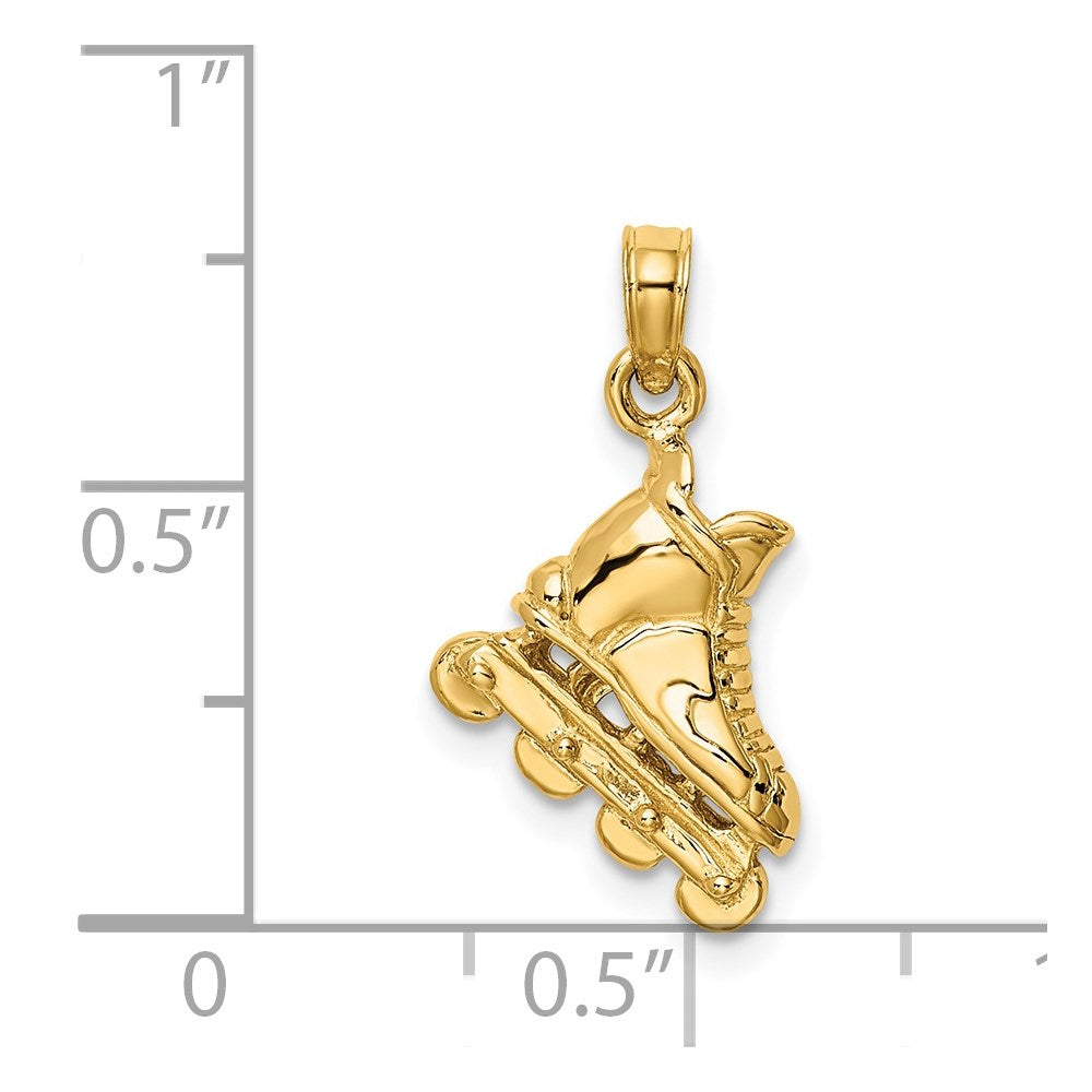14k Yellow Gold 12.4 mm Solid Polished 3-D Rollerblade Charm (2.18 grams)