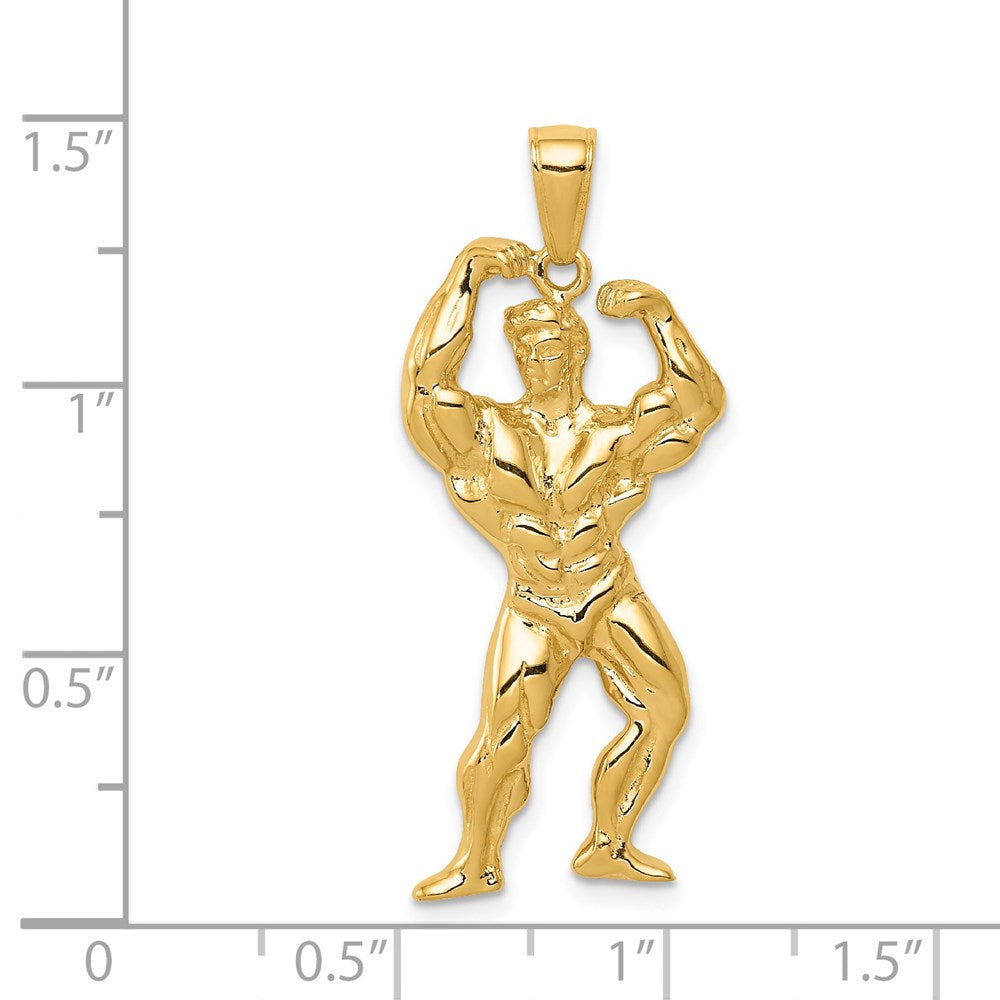 14k Yellow Gold 15 mm Solid Polished Weightlifter Pendant (3.77 grams)