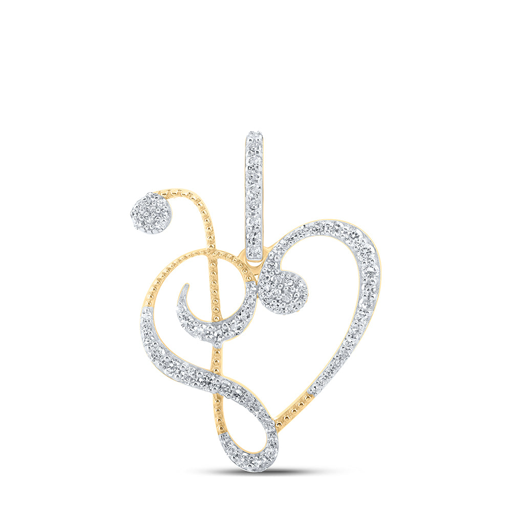 Gold Treble Heart Pendant 1/3 Cttw Round Natural Diamond Womens (2.6 grams)