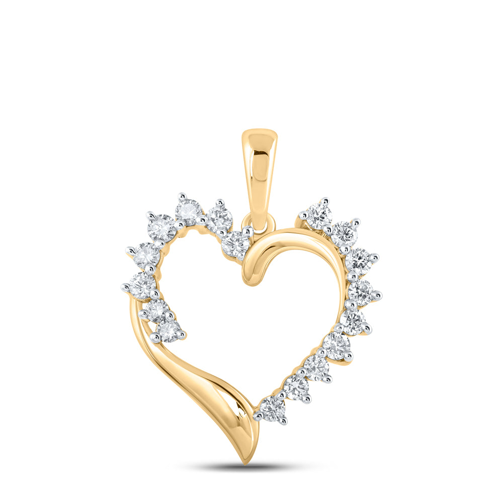 Gold Heart Pendant 1/2 Cttw Round Natural Diamond Womens (1.48 grams)