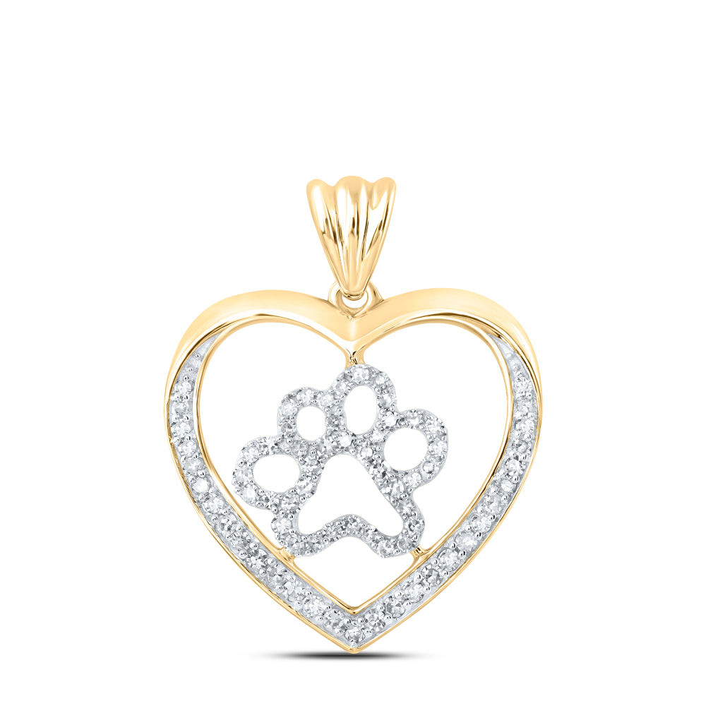 Gold Paw Heart Pendant 1/3 Cttw Round Natural Diamond Womens (1.66 grams)