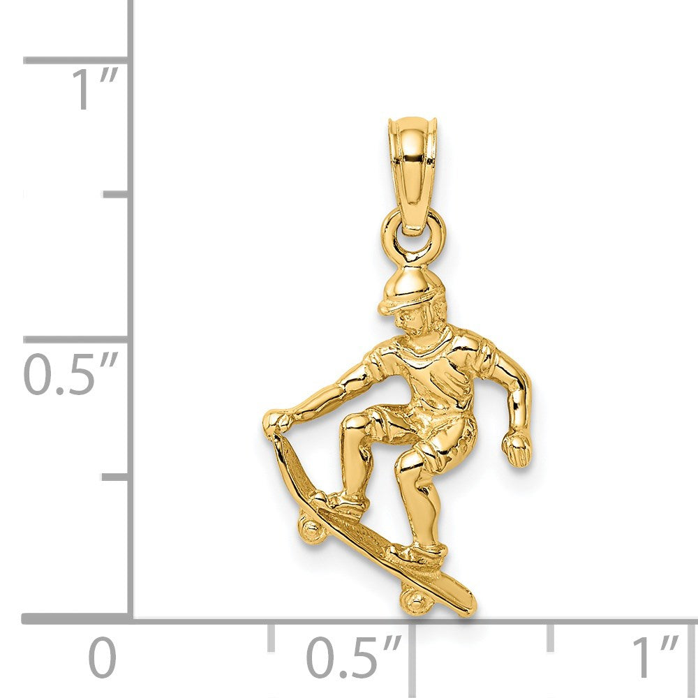 14k Yellow Gold 13.05 mm Solid Polished 3-D Skateboarder Charm (1.38 grams)