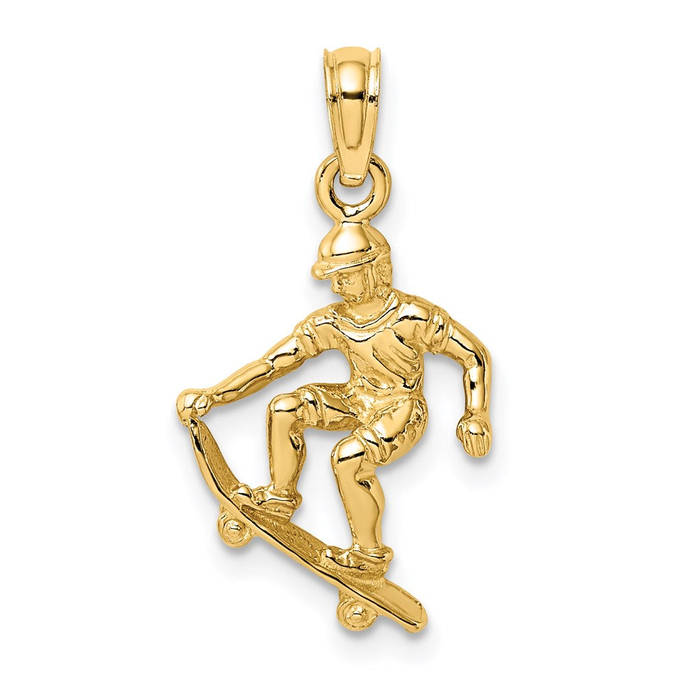 14k Yellow Gold 13.05 mm Solid Polished 3-D Skateboarder Charm (1.38 grams)