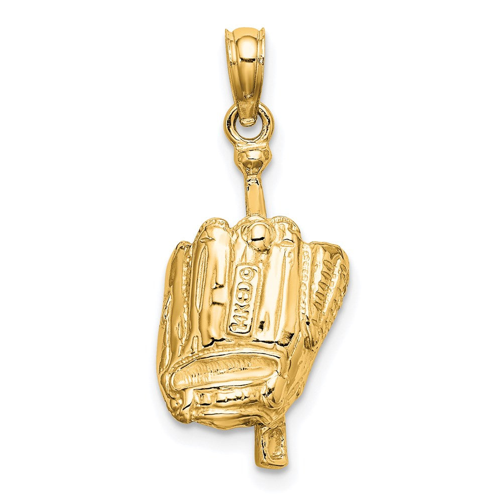 14k Yellow Gold 11 mm Polished 3-D Glove/Bat/Baseball Pendant (2.92 grams)