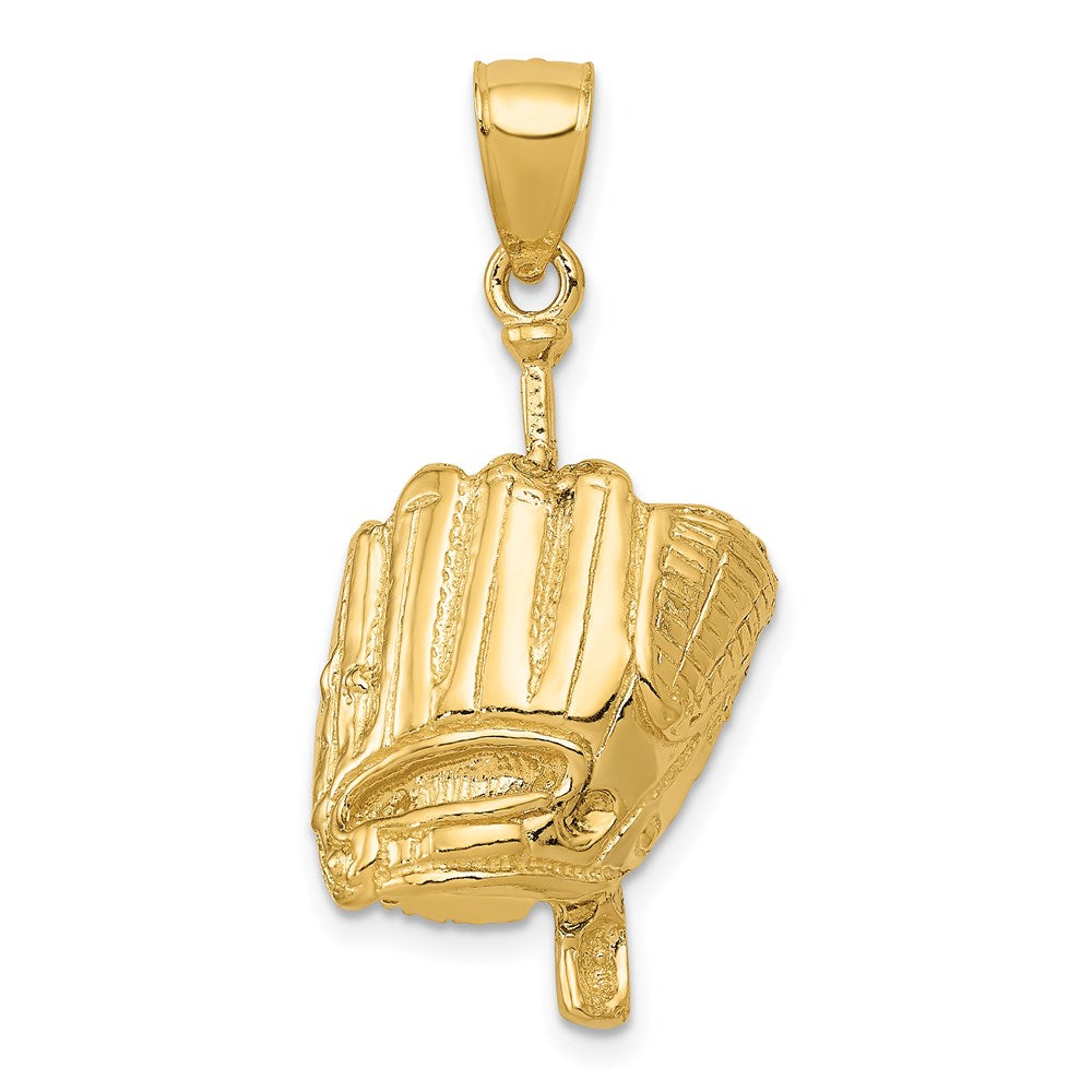 14k Yellow Gold 13 mm Polished 3-D Glove/Bat/Baseball Pendant (5 grams)